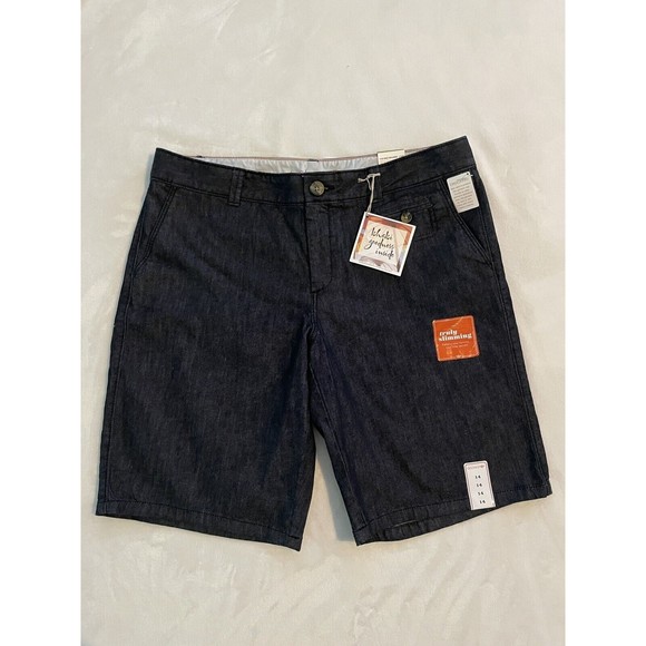 Dockers Bermudas Women's Truly Slimming Jean Shorts Size 14 Blue Dark Wash New - Picture 1 of 9